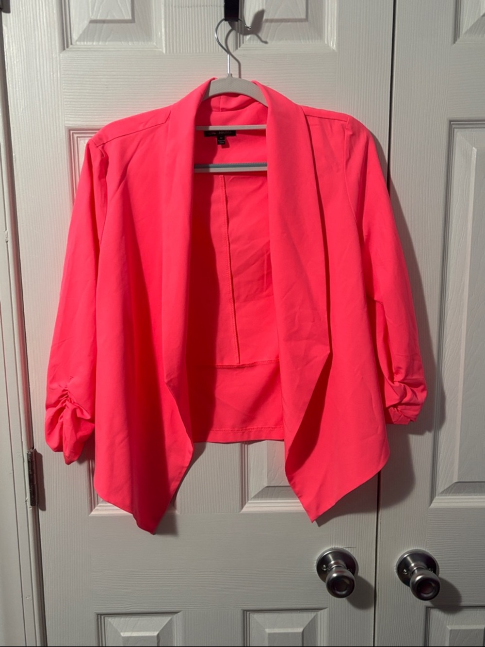 Draped Open-Front Blazer Jacket - Neon Pink